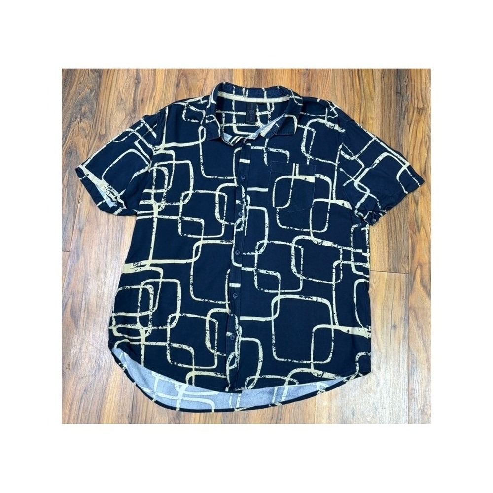 Soul Star England Mens L Geometric Rayon Shirt Euro Summer Resort Retro - Picture 2 of 10